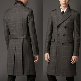 Men's Wool Blends Blend Coat Men Winter Over Jacket Double Breasted Chequered Business Long Overcoat Plus Size Warm Formal Tailored 230201