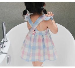 Girl's es Summer New Children's Baby Girls Belt Lattices Kids Plaid Sundress Toddler Dress Ruffles #2488