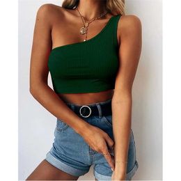 Women's Tanks Camis Summer Sexy Low Cut One Shoulder Crop Top Women Camisole Halter Neck Sleeveless umbilical Short Slim Thin Vest Beach Ladies Tops Y2302