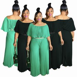 4XL 5XL Oversized Jumpsuits & Rompers For Womens Large Pleated Batwing Sleeve High Waist Elegant Evening Party Clothes Jumpsuits