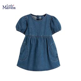 Girl's Little maven Girls Denim 2 to 8Years Children Casual es Solid Colors School Student Dress Kids Clothes 0131