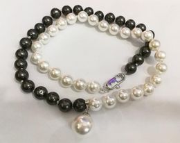 Pendant Necklaces Women Jewelry 8mm Black White Mixed 12mm Round Bead Natural South Sea Shell Pearl Necklace