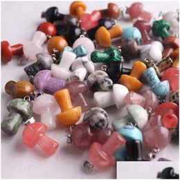 Charms 2Cm Mushroom Statue Natural Crystal Stone Carving Reiki Healing Pendant For Women Jewelry Making Wholesale Drop Deliv Dhgarden Dhoyf