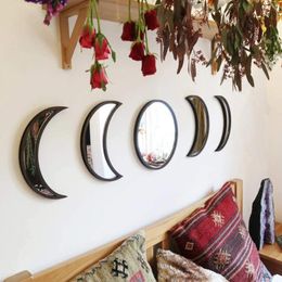 Mirrors Faroot 5Pc Wooden Acrylic Moon Mirror Shape Cycle Variation Decorative Wall Creative Bohemian Self Adhesive