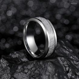 Wedding Rings 8mm Stainless Steel Ring Imitated Meteorite Silver Polished Band