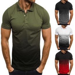 Men's Polos Gradient Printed Man Blouses Shirt Short Sleeve Turn Down Collar Men Tops Summer Button Male D30