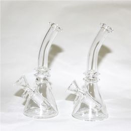 Mini Triangle Glass Bong Water Pipes with 10mm Female Small Thick Pyrex Beaker Travel Bong Recycler Dab Rig for Smoking
