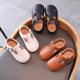 Flat Shoes Girls T Strap Leather Children Baby Kids Boys Casual Buckle Princess Embossing Non-slip Toddlers