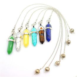 Charms 20Cm Chain Natural Stone Crystal Reiki Chakra Pendum For Dowsing Divination Hexagonal Prism Quartz Energy Healing Dro Dhgarden Dhnky