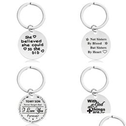 Keychains Lanyards Fashion Letters Keychain Key Rings Stainless Steel Inspirational For Mothers Day I Love You Women Men Sier Car Dhcqy