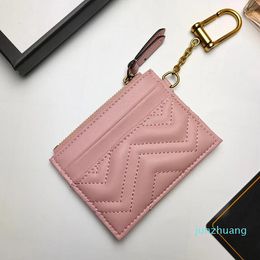 627064 Leather Key Card Holder Wallets Double G Zig Zag 2 4 Card Slot Women Pink Black Green Red 5 Colours