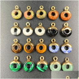 Charms Gilding Round Shape Natural Stone Agate Crystal Turquoises Jades Opal Stones Pendant For Jewelry Making Earrings Neck Dhgarden Dhexo