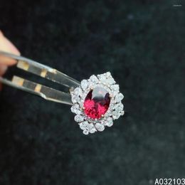 Cluster Rings KJJEAXCMY Fine Jewelry 925 Sterling Silver Inlaid Natural Pyrope Garnet Women's Exquisite Flower Adjustable Gem Ring