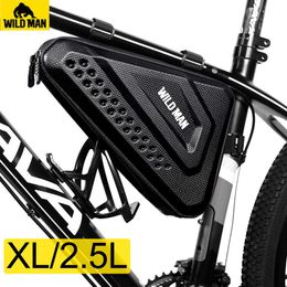 Panniers s WILD MAN Hard Shell Bike MTB Road Bicycle Carbon Pattern Waterproof Top Tube Cycling Saddle Bag 2.5L High Capacity 0201