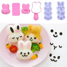 Sushi Tools Rice Ball Mold Set Cartoon Rabbit Pattern Making Kit Bento Accessories Mould Seaweed Cutter Kitchen 230201