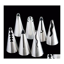 Baking Pastry Tools 7Pcs/Set Nozzles Decorating Tips Stainless Steel Icing Pi Nozzle Home Kitchen Cake Accessories Drop Delivery G Dhxb6