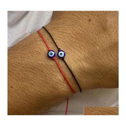 Charm Bracelets Braided Evil Blue Eye Bracelet Handmade Jewellery Wax Rope String For Women Girl Drop Delivery Otlgy