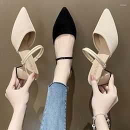 Sandals Women Cloth High Heels Pointed Toe Slip On Fashion Slippers Summer Lux Slides Baotou Low Slipers Zapatos De Mujer 2023