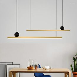 Pendant Lamps Nordic Pure Copper Led Chandelier Modern Design Long Strip Living Room Dinner El Hall Light Fixtures WF