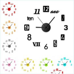 Wall Clocks 40Cm Diy Clock Modern Frameless 3D Mirror For Living Room Bedroom Office Home And Kitchen Decor Drop Delivery Garden Dhixu