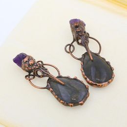 Pendant Necklaces Unisex Handmade Gemstone Jewelry Antique Copper Bronze Vintage Natural Glitter Stone Amethyst For Necklace