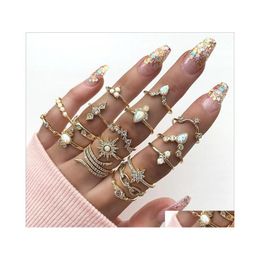 Band Rings Bohemian Fashion Jewelry Ring Set Rhinstone Crown Stacking Midi 17Pcs/Set Drop Delivery Dh12S