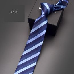 Bow Ties High Quality 2023 Fashion Men Work Formal Suit 7cm Blue Striped Tie Wedding Party Neckties Designers With Gift Box