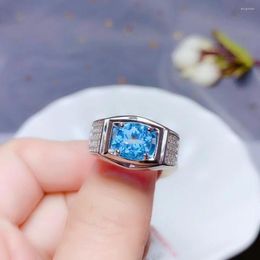 Cluster Rings Classic Blue Topaz Ring For Men Silver Jewellery Natural Gem 925 Sterling Good Gift Muscular Man