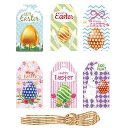 Easter Party Theme Tags Personalized Bunny Egg Pattern Basket Tag with Hanging Rope Spring Event Gift Crafts Signs