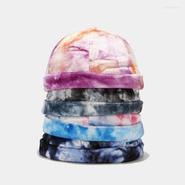 Berets Style Painted Tie-dye Brimless Cap Docker Street Hip-hop Dome Melon Leather Women's Summer Outdoor Skullies Beanies