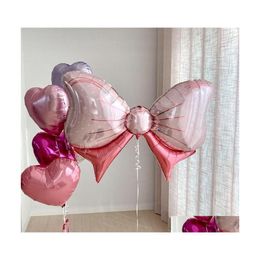 Party Decoration 1Pc Large Blue Pink Bow Foil Balloons Kids Birthday Girl Gift Inflated Rosette Globos Baby Shower Helium Ballon Dro Dhu7W