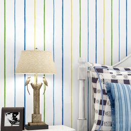 Wallpapers Mediterranean Colourful Vertical Stripes Wallpaper For Kids Room Decoration Boy Bedroom Blue Striped Mural Roll QZ151