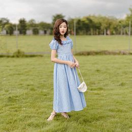 Girl's Dresses To 16Y Kids Teen Girls Dress Retro Princess Long New Summer Children Cotton Plaid Casual Clothing Elegant #9407