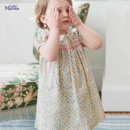 Girl's Dresses Little maven 2023 Baby Girls Floral Summer Dress Cotton Soft and Comfort Children Casual Clothes Lovely Vestidos for Kids 2-7yea 0131