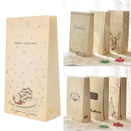 Christmas Decorations 8 Pcs Kraft Paper Gift Cookie Biscuits Snack Bag Party Bowknot Wedding