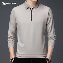 Men's T-Shirts Liseaven 6 Colours 2021 New Tops Men T Shirt Long Sleeve T-shirts Mens Turn down Neck Man T-shirt Male Tshirts M-4XL Plus Size Y2302