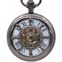 Pocket Watches Top Brand Retro Steampunk Hollow Carving Mechanical Fob Chain With Gift Drop PJX1364