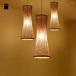 Pendant Lamps Bamboo Wicker Rattan Bugle Shade Light Fixture Rustic Vintage Hanging Lamp Design Bar Study Room Kitchen Balcony Hallway