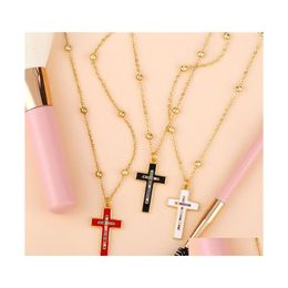 Pendant Necklaces Vintage Necklace Jewellery Yellow Gold Plated Oil Painting Colorf Cz Cross Fo Men Women Nice Gift For Girl Friend 37 Dhacn