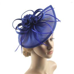 Berets Women Fascinator Headband Feather Mesh Flower Solid Colour Vintage Bowler Hat Wedding