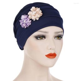 Ethnic Clothing Two Flowers Headscarf Hat Solid Cotton Inner Hijabs Muslim Headdress Hijab Underscarf Cap For Women Turban Bonnet Femme