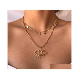 Pendant Necklaces Fashion Jewellery Eye Mtilayer Necklace Retro Stars Clavicle Chain Drop Delivery Pendants Dhtuf