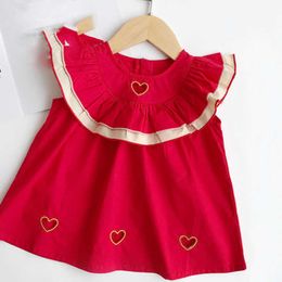 Girl's es Summer Girls Love Heart Hollow Fan-Shaped Sleeveless Red Dress Baby Kids Clothes Children'S Clothing 0131