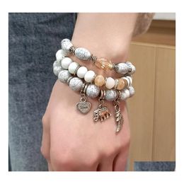 Beaded Bohemian Fashion Jewelry Heart Elephant Angel Wing Pendant Strands Bracelet Handmade Mti Layer Crack Stone Beads Charms Chain Dhr7K