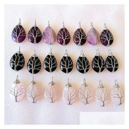 Charms Gold Siver Wire Wrap Tree Of Life Waterdrop Natural Stone Chakra Healing Pendant Craft For Diy Earrings Necklace Jewe Dhgarden Dhdxr