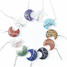 Charms Natural Crystal Crescent Moon Stone Tree Of Life Pendants Roses Quartz Wire Wrapped Trendy Jewellery Making Wholesale D Dhgarden Dhon1