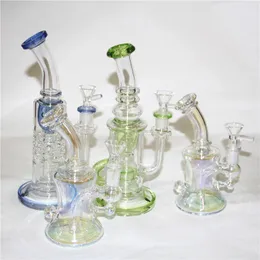 9 Inch Mini Dab Rig Colorful Thick Glass Bongs Hookahs Inline Perc Water Pipes 14mm Joint Oil Rigs Small Bong With herb glass bowl
