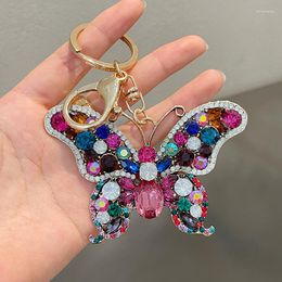 Keychains Colour Crystal Butterfly Keychain Glittering Full Rhinestone Alloy Key Chain For Women Girl Car Bag Accessories Fashion Ring