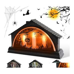 Party Decoration Halloween Simation Retro Glowing House Led Lights Atmosphere Layout Props Glow Supplies Garden Decor Candle Light D Dhxro