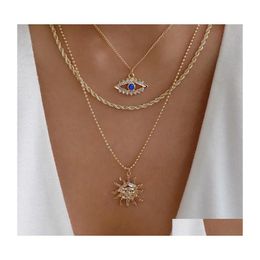 Pendant Necklaces Fashion Jewellery Evil Eye Mti Layer Necklace For Women Blue Eyes Sun Choker Drop Delivery Pendants Dhksv